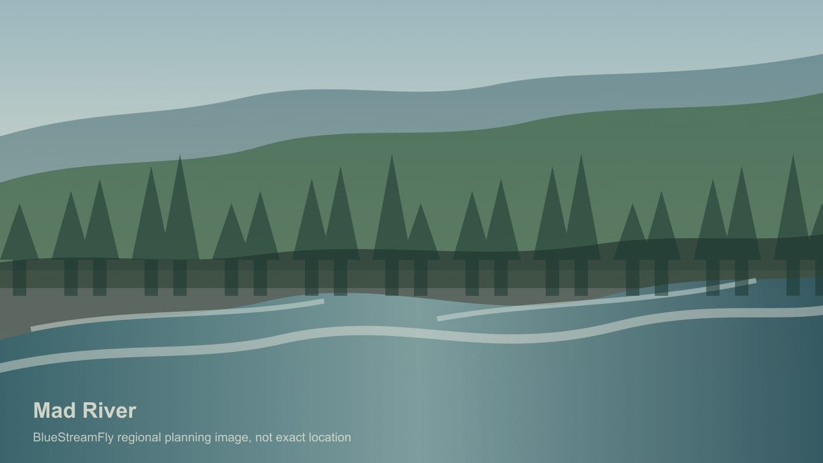 Generated regional Humboldt County river scene for Mad River planning; not an exact location photo
