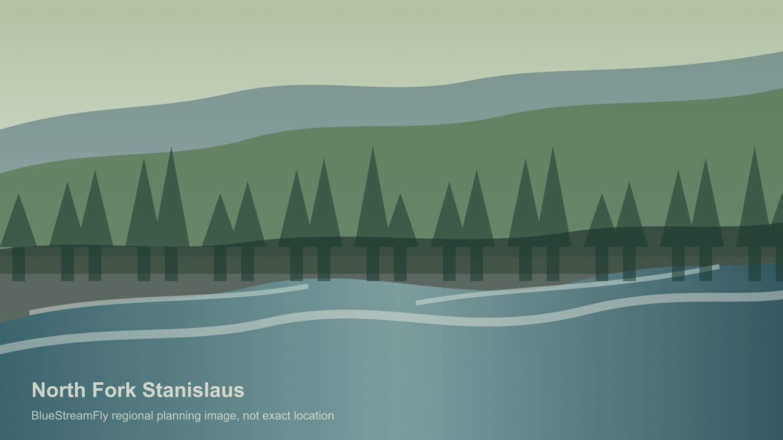 Generated regional Sierra canyon river scene for North Fork Stanislaus River near Avery planning; not an exact location photo