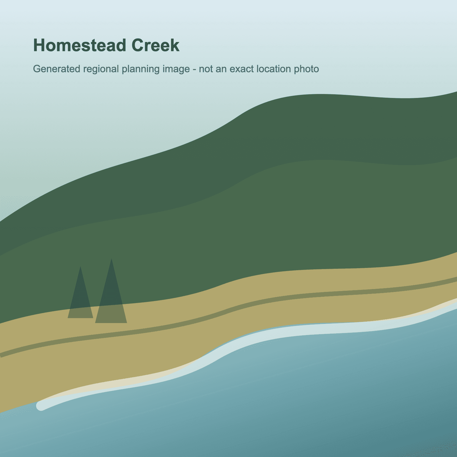 Generated mountain meadow creek scene representing Homestead Creek at Gold Park