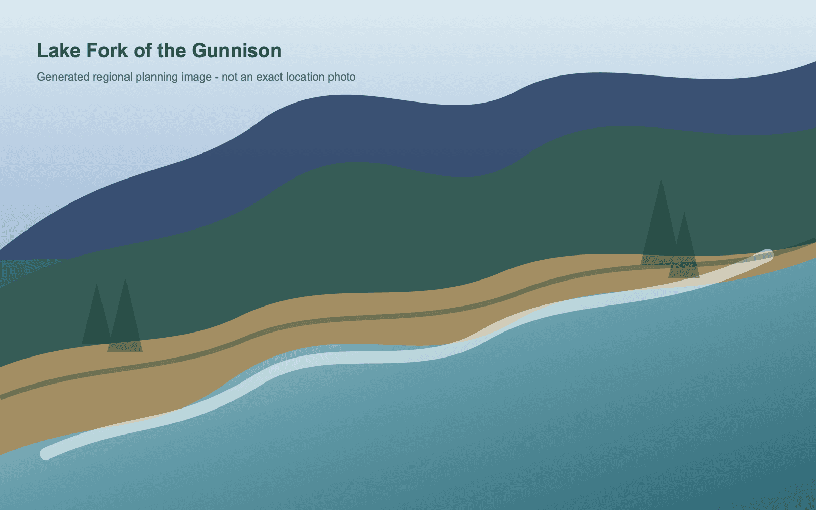Generated high mountain river valley scene representing the Lake Fork of the Gunnison