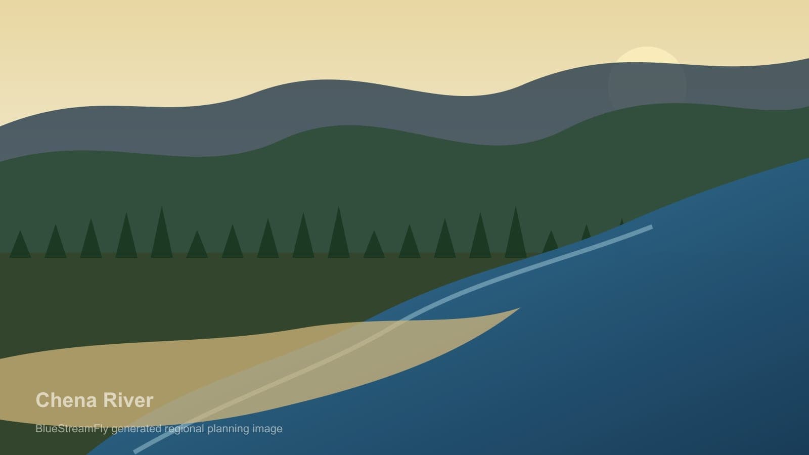 Generated regional Alaska river scene for Chena River planning; not an exact location photo