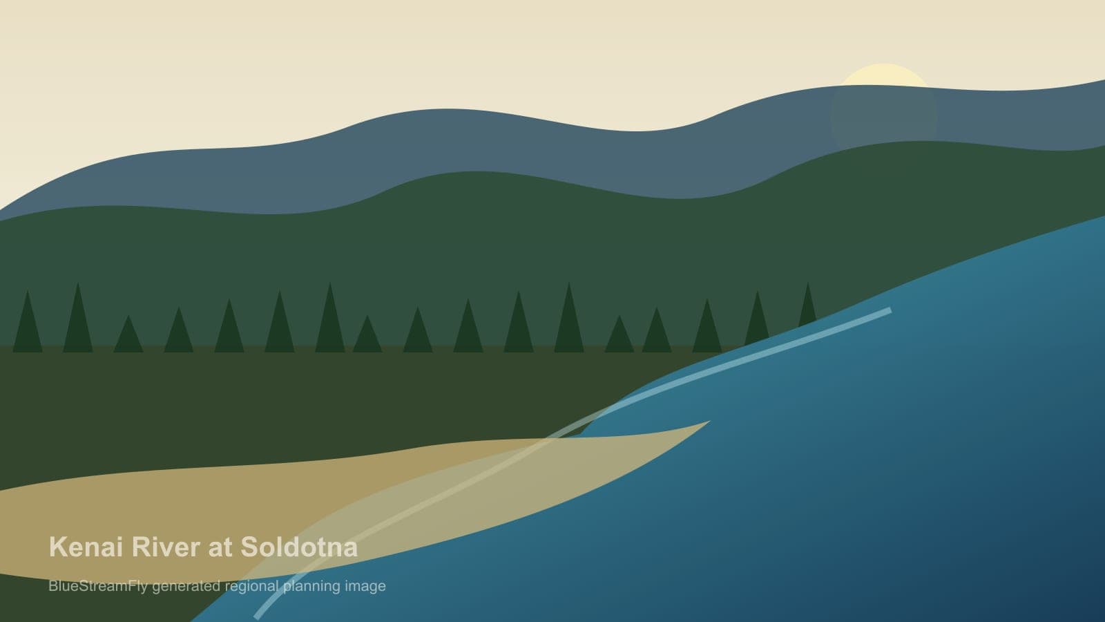 Generated regional Alaska river scene for Kenai River at Soldotna planning; not an exact location photo