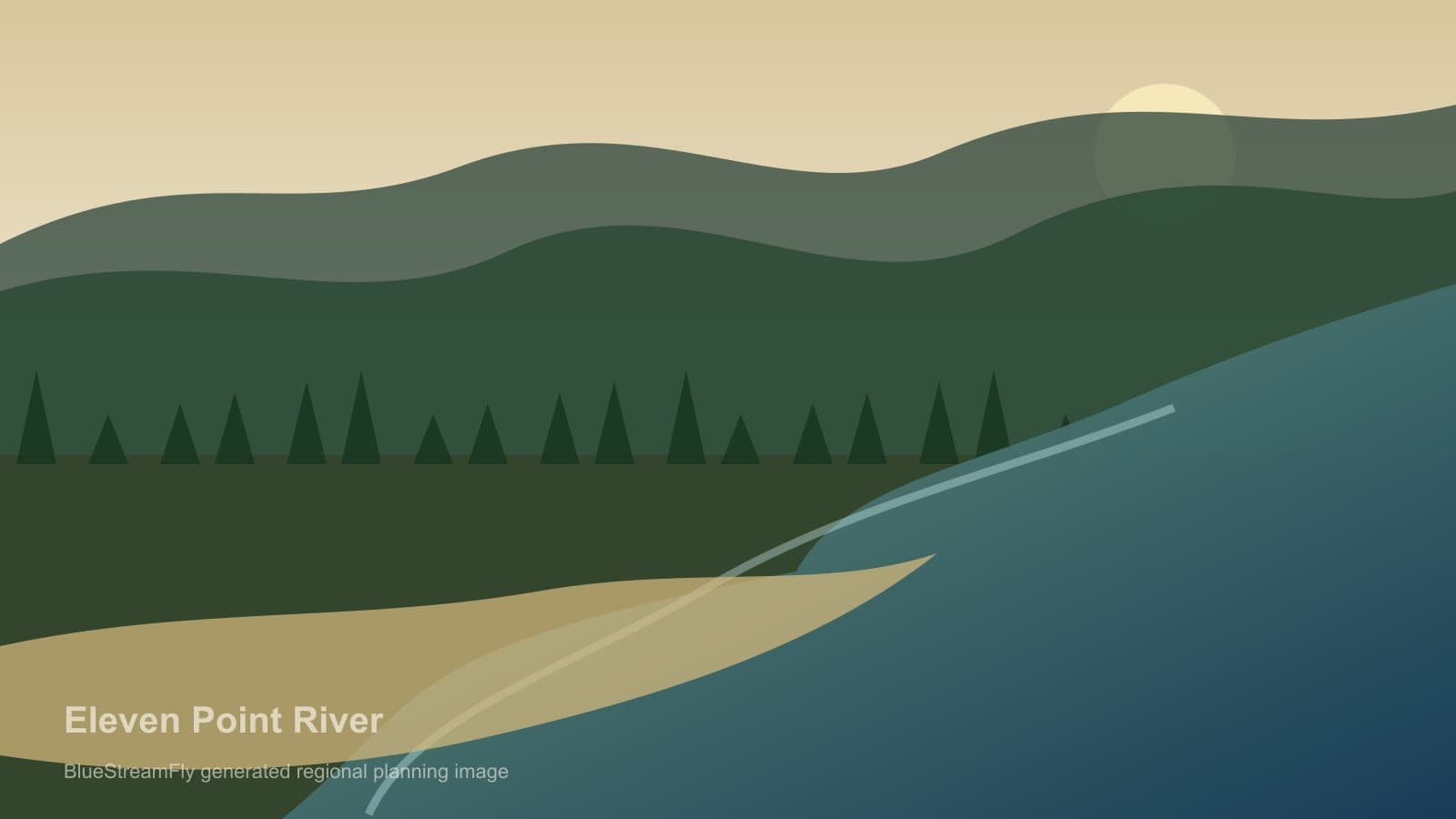 Generated Ozark river scene for Eleven Point River Arkansas planning; not an exact location photo