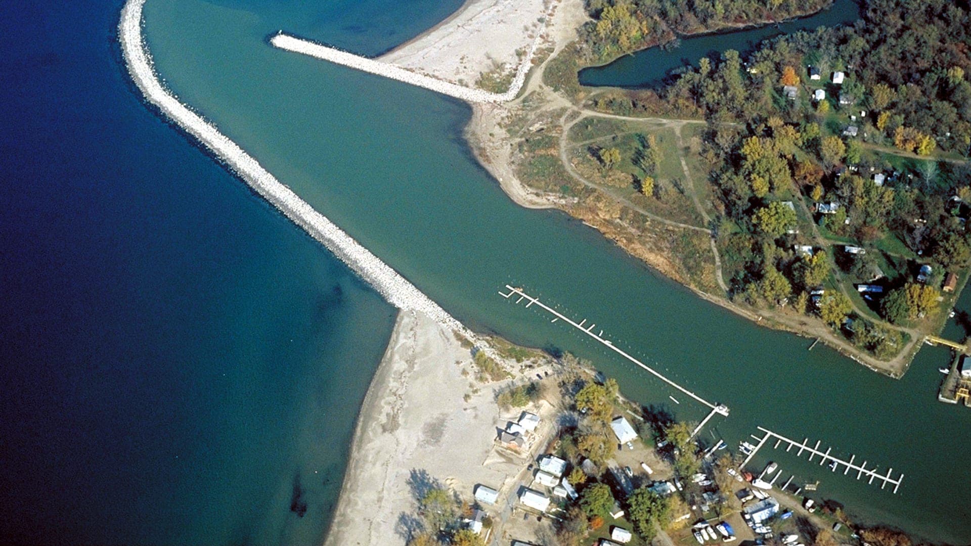 Cattaraugus Creek at its Lake Erie mouth in New York