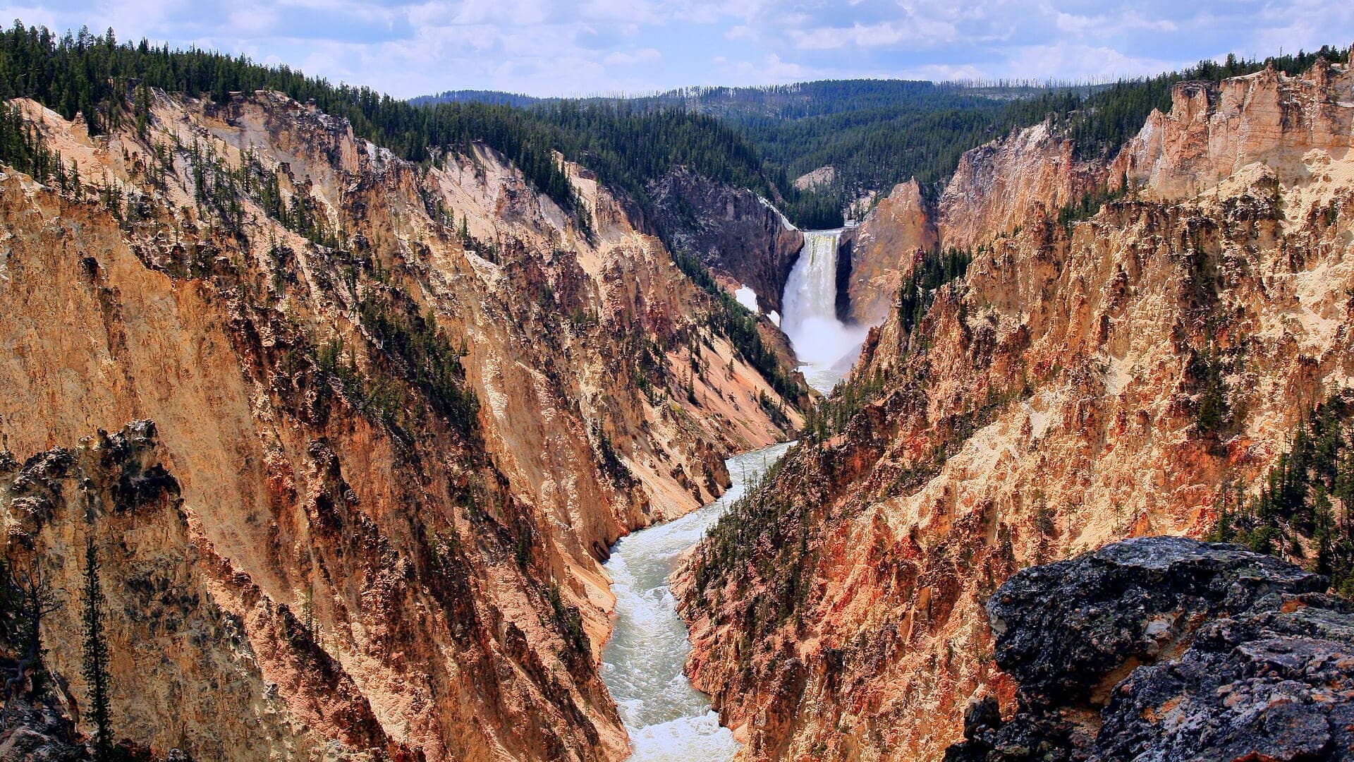 Yellowstone River canyon and falls in Yellowstone National Park